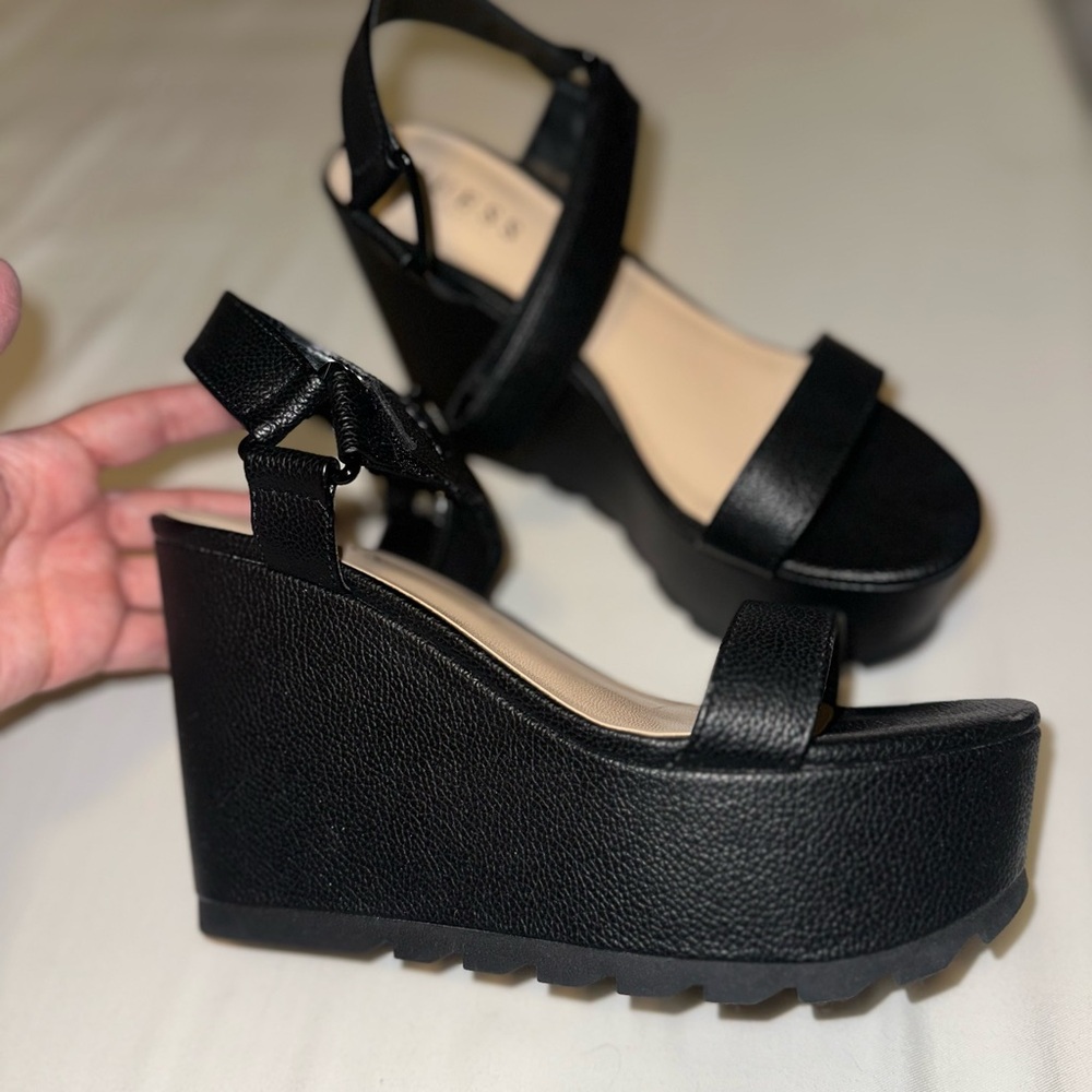 Guess Black Wedge Platform Sandals